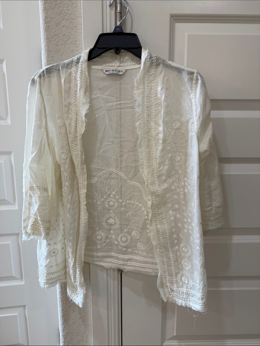 Indigo Sheer Embroidered Duster in Ivory